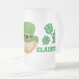 Caneca De Cerveja Vidro Jateado Sláinte! Leprechaun irlandês e shamrocks