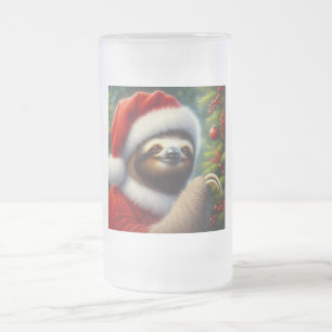 Caneca De Cerveja Vidro Jateado Sloth Santa Claus