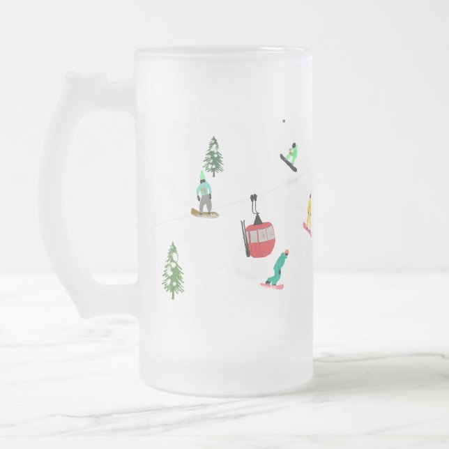 Caneca De Cerveja Vidro Jateado Snowboarder Moderno de inverno (Esquerda)