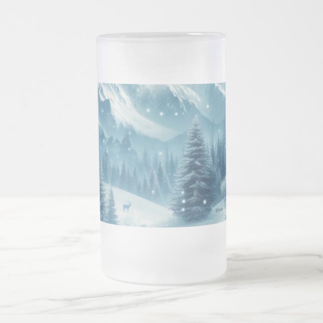 Caneca De Cerveja Vidro Jateado Snowy Winter Mountain (Centro)