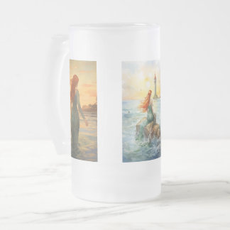 Caneca De Cerveja Vidro Jateado Sonhadora Sereia Sunset com Cabelo Vermelho