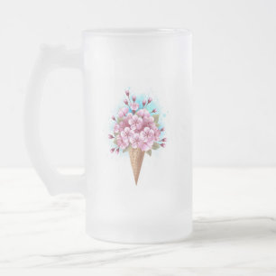 Caneca De Cerveja Vidro Jateado Sorvete Waffle Rosa Sakura Cone