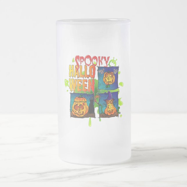 Caneca De Cerveja Vidro Jateado Spooky Halloween (Centro)