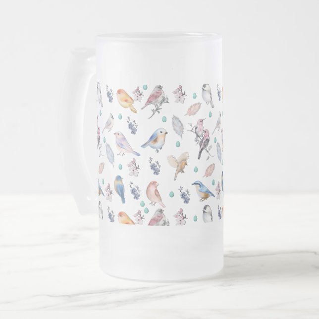 Caneca De Cerveja Vidro Jateado Spring Birds Pattern (Frente Esquerda)