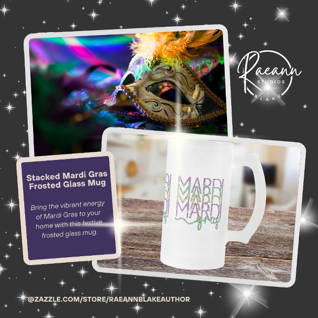 Caneca De Cerveja Vidro Jateado Stacked Mardi Gras Design Frosted Glass Mug (Criador carregado)