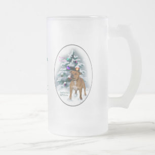Caneca De Cerveja Vidro Jateado Staffordshire Bull Terrier Natal Gifts