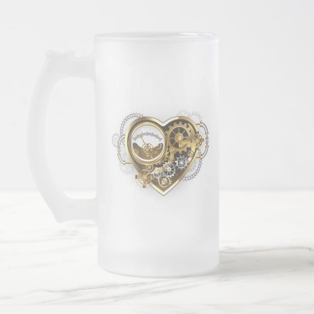 Caneca De Cerveja Vidro Jateado Steampunk Heart with a Manometer (Esquerda)
