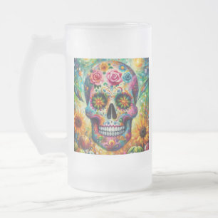 Caneca De Cerveja Vidro Jateado Sugar Skull Dia De Los Muertos Dia dos Mortos