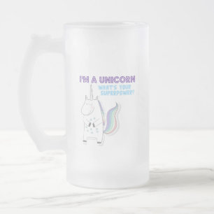 Caneca De Cerveja Vidro Jateado Superpotência Unicorn