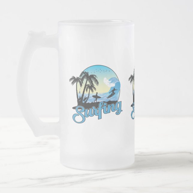 Caneca De Cerveja Vidro Jateado surfing Sea Beach (Esquerda)