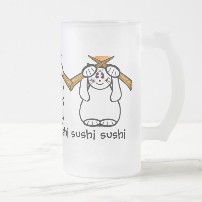 Caneca De Cerveja Vidro Jateado Sushi Mug Lucky Cat. Maneki Neko.. (Direita)