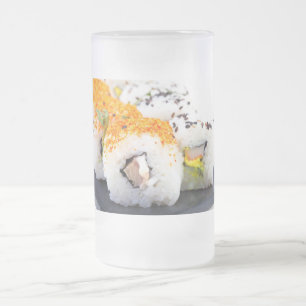 Caneca De Cerveja Vidro Jateado Sushi num prato