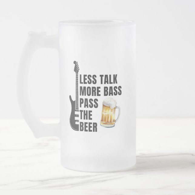 CANECA DE CERVEJA VIDRO JATEADO  TALK LESS MORE BASS PASS THE BEER (Esquerda)