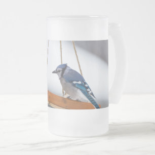 Caneca De Cerveja Vidro Jateado Tampa de vidro do Fosco de almoço azul-jay