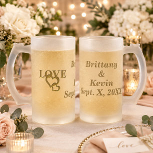 Caneca De Cerveja Vidro Jateado Tampão de vidro do Fosco de coração de noiva perso