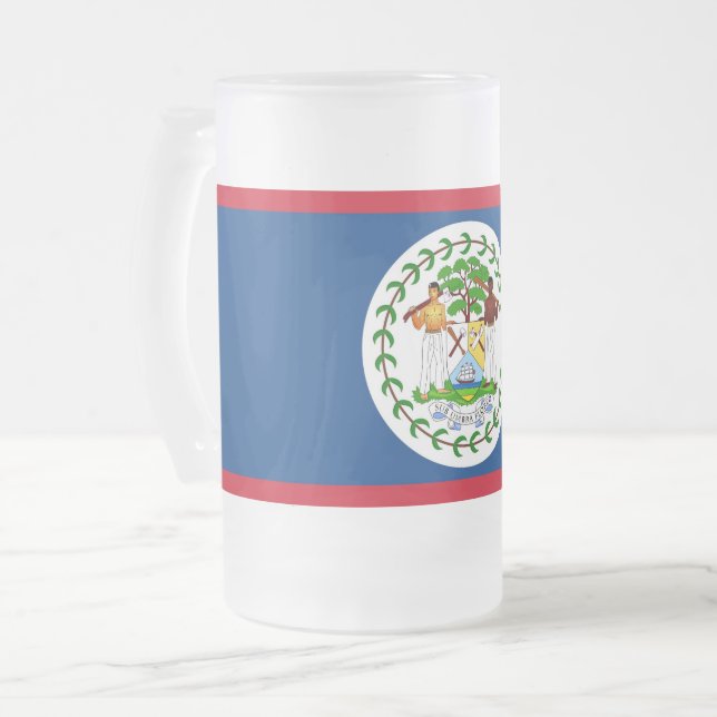 Caneca De Cerveja Vidro Jateado Tampão de vidro fosco com bandeira de Belize (Frente Esquerda)