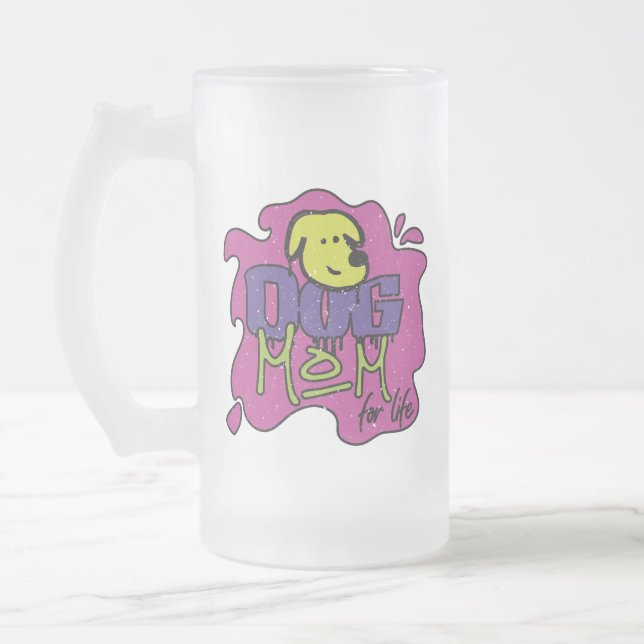 Caneca De Cerveja Vidro Jateado Tarro Dog Mom For Life (Esquerda)
