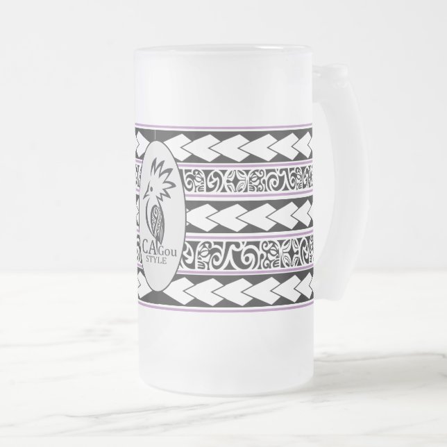 Caneca De Cerveja Vidro Jateado Tasse en verre glacé. Tribal Ethnic/Lavande (Frente Esquerda)