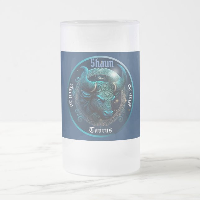 Caneca De Cerveja Vidro Jateado Taurus Zodiac Personalizável (Centro)