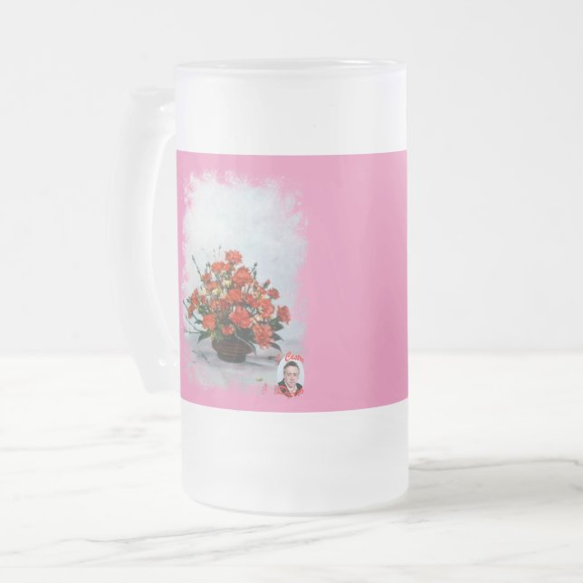 Caneca De Cerveja Vidro Jateado Taza de Cristal Esmerilado Bodegón de Flores (Frente Esquerda)
