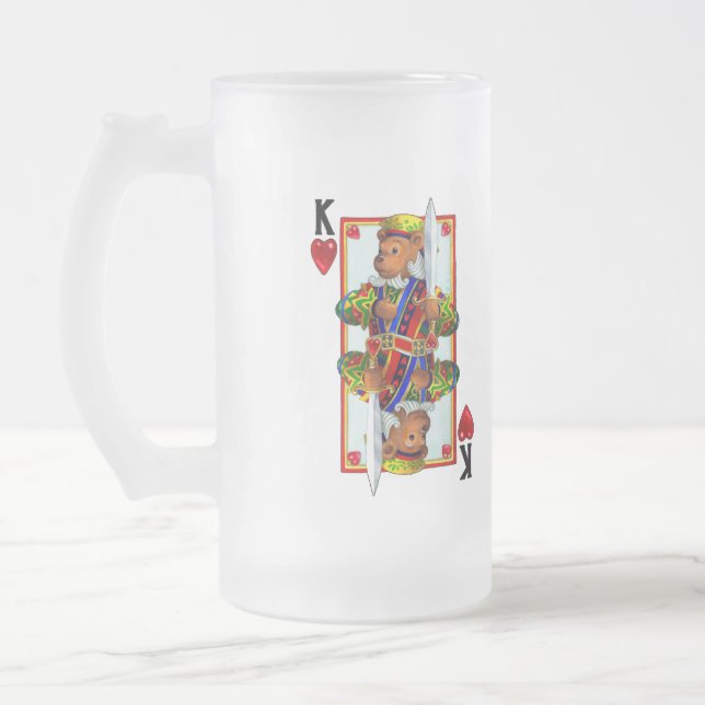 Caneca De Cerveja Vidro Jateado Teddy Bear King of Hearts (Esquerda)