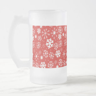 Caneca De Cerveja Vidro Jateado Tempestade de flocos de neve com fundo vermelho de
