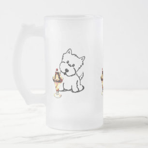 Caneca De Cerveja Vidro Jateado Terrier e creme