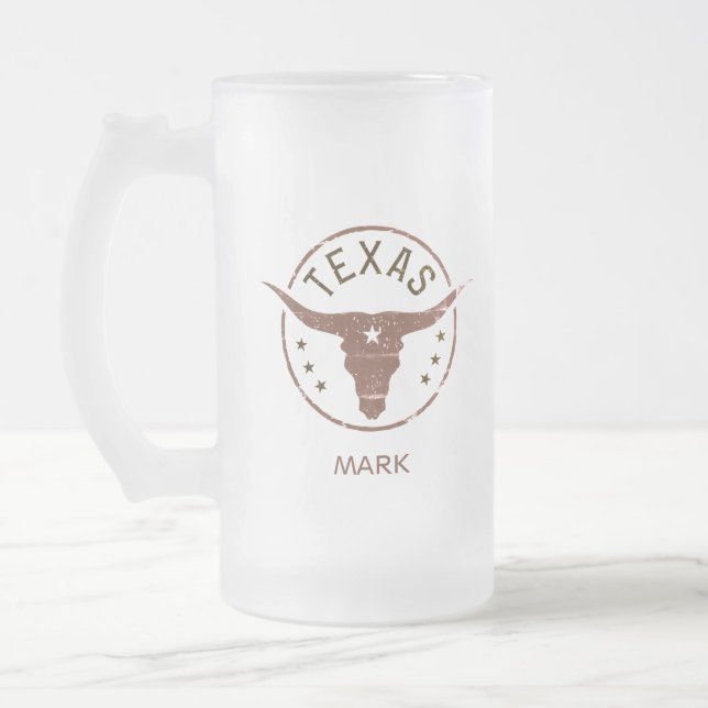 Caneca De Cerveja Vidro Jateado Texas Longhorn Personalizado (Esquerda)