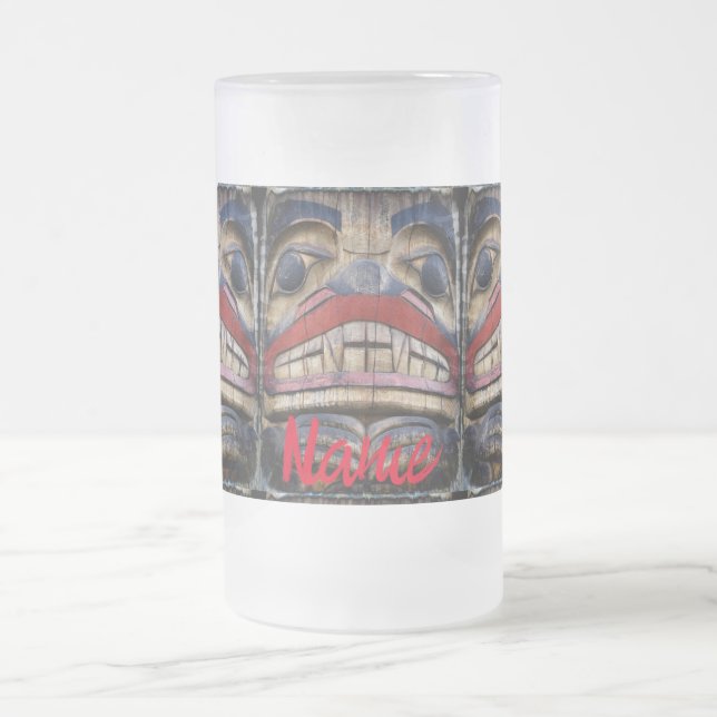 Caneca De Cerveja Vidro Jateado Thunder_Cove Totem de Rosto Polar (Centro)