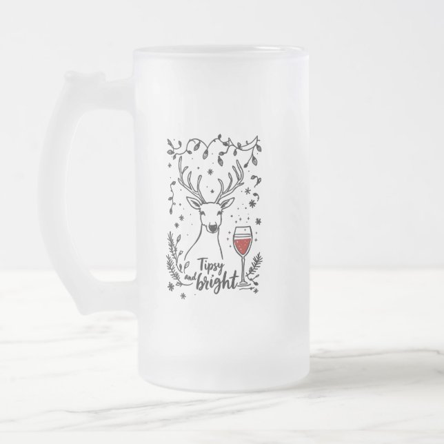 Caneca De Cerveja Vidro Jateado Tipsy e Bright Deer (Esquerda)