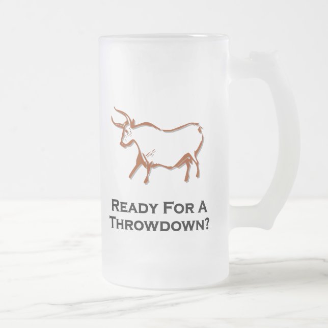 Caneca De Cerveja Vidro Jateado Touro Pronto Para Um Marrom Acionado (Direita)