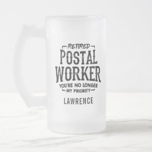 Caneca De Cerveja Vidro Jateado Trabalhador Postal Aposentado Engraçado Nome Perso