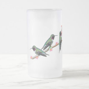 Caneca De Cerveja Vidro Jateado Três beija-flores soltos num ramo de fio