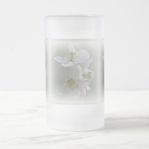 Caneca De Cerveja Vidro Jateado três flores brancas