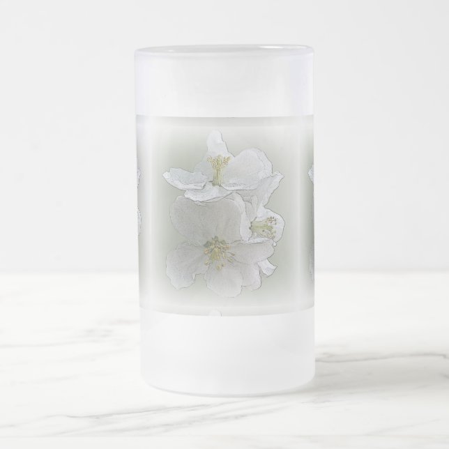 Caneca De Cerveja Vidro Jateado três flores brancas (Centro)