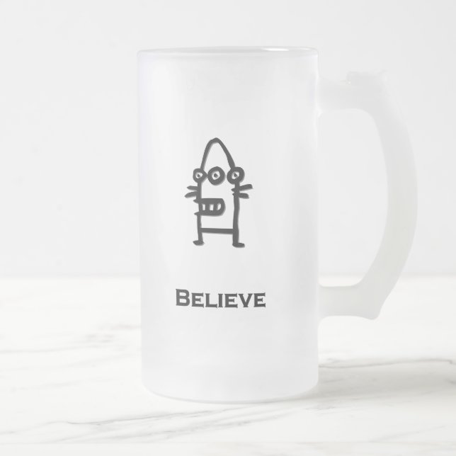 Caneca De Cerveja Vidro Jateado Três Olhos Bot Acredita (Direita)