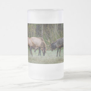 Caneca De Cerveja Vidro Jateado Três Touro Elk Fight Fosco Mug