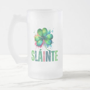 Caneca De Cerveja Vidro Jateado Trevo de Aguarela - Sláinte - Dia de São Patrício