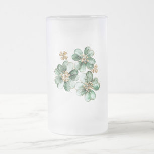 Caneca De Cerveja Vidro Jateado Trevo de Dia de São Patrício Glitter Dourado Verde