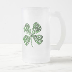 Caneca De Cerveja Vidro Jateado Trevo infinita afortunado de 4 folhas