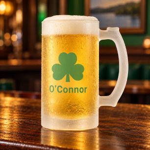 Caneca De Cerveja Vidro Jateado Trevo Verde Irlandês Nome Personalizado