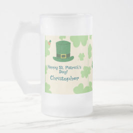 Caneca De Cerveja Vidro Jateado Trevos, duendes e cerveja gelada com pote de ouro