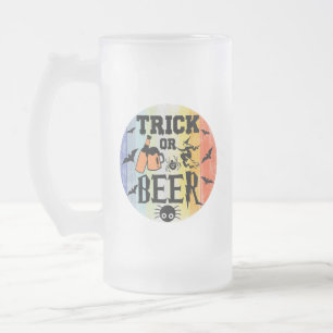 CANECA DE CERVEJA VIDRO JATEADO TRICK OU BEER - MALLOWEEN