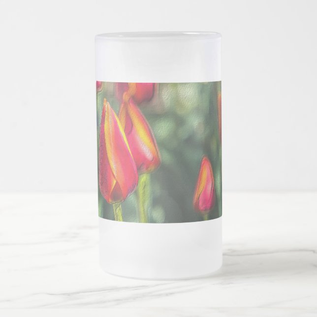 Caneca De Cerveja Vidro Jateado Tulip Garden Vidro De Fosco Texturado (Centro)