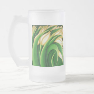 Caneca De Cerveja Vidro Jateado Tulipas Amarelas Iluminantes Estilizadas