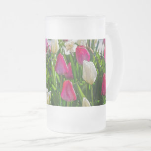 Caneca De Cerveja Vidro Jateado Tulipas Cor-De-Rosa E Branca De Vidro Para Foscos