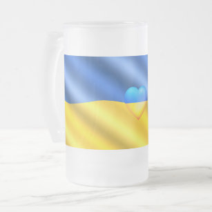 Caneca De Cerveja Vidro Jateado Ucrânia Flag Glass Beer Mug Heart - Liberdade