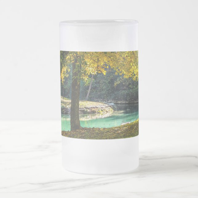 Caneca De Cerveja Vidro Jateado Um Lugar Sob A Fosco Da Árvore Sombreada (Centro)