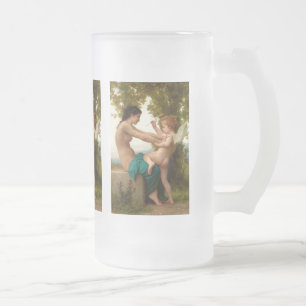Caneca De Cerveja Vidro Jateado Uma Jovem Se Defendendo Contra Eros