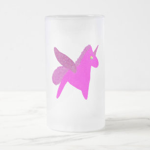 Caneca De Cerveja Vidro Jateado Unicórnio fucsia cintilante glitter pegaso